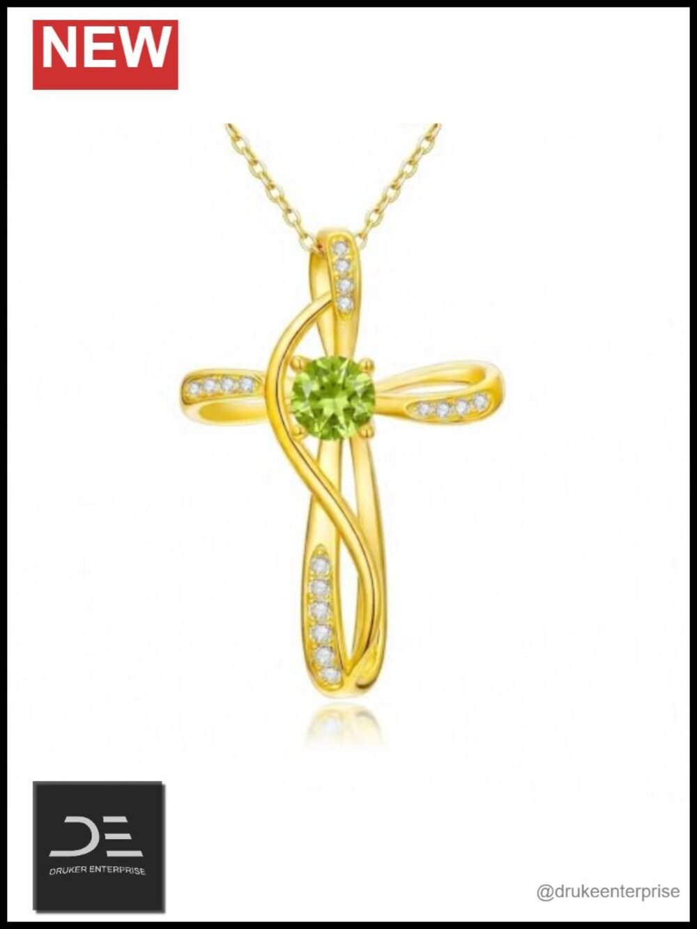 14K Gold Cross Birthstone Necklace Women Dainty Pendant Christian Jewelry Gift